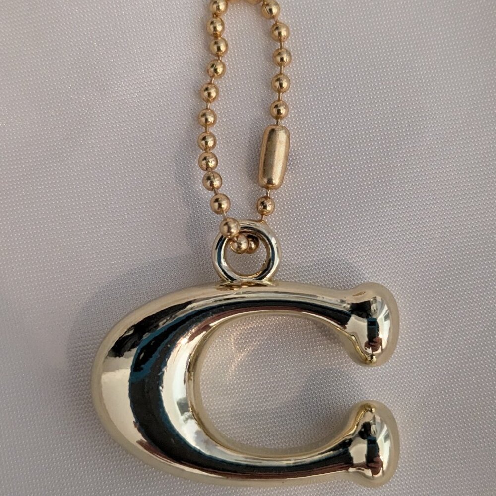 Gold Tone Solid Brass Coach Puffy "C" Hang Charm